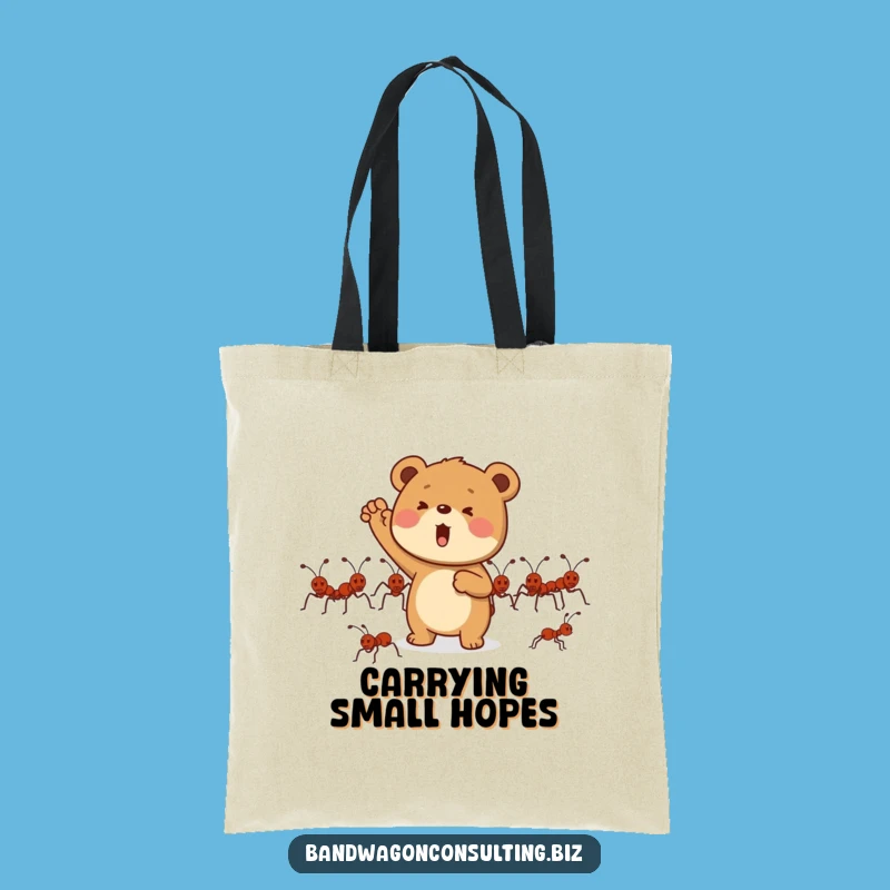 Funny Bear Cub Tote Bag - Ant Cheering Design Gift